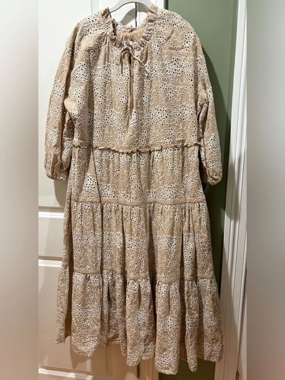 Chico's Beige Eyelet Tiered Maxi Dress